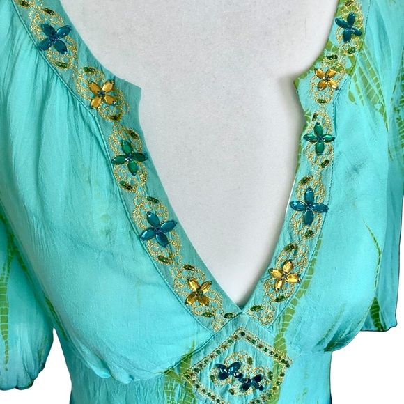 BEBE Sheer Blue Ombre Embellished Tunic Top - Picture 5 of 6